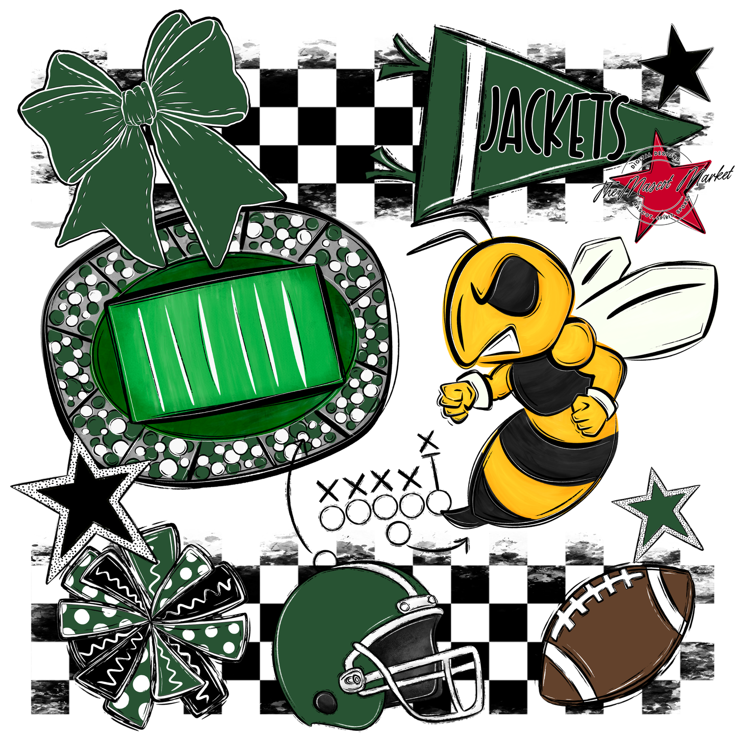 Jackets Checkers Mascot Spirit Design-Green