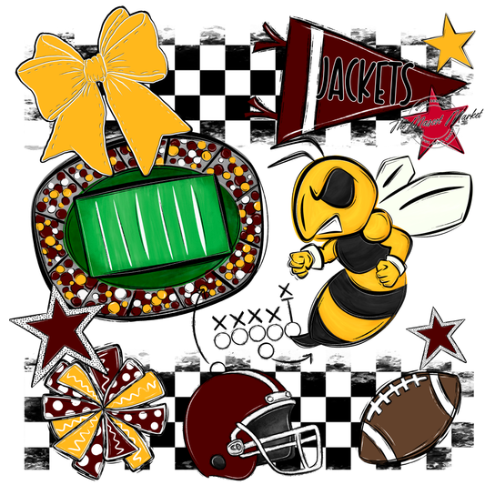 Jackets Checkers Mascot Spirit Design-Maroon-Yellow