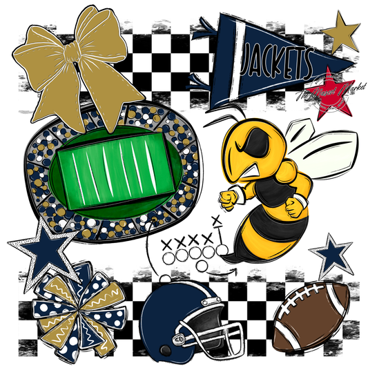 Jackets Checkers Mascot Spirit Design-Navy-Gold