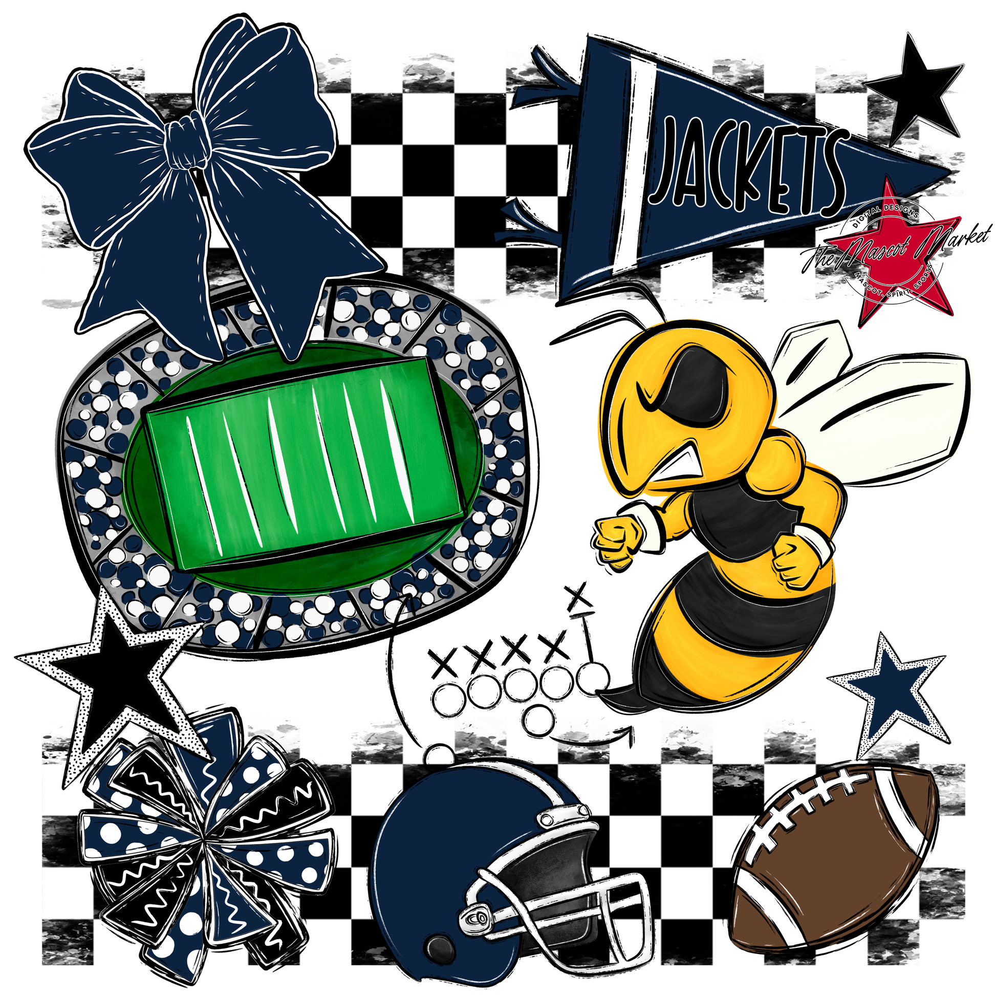 Jackets Checkers Mascot Spirit Design-Navy