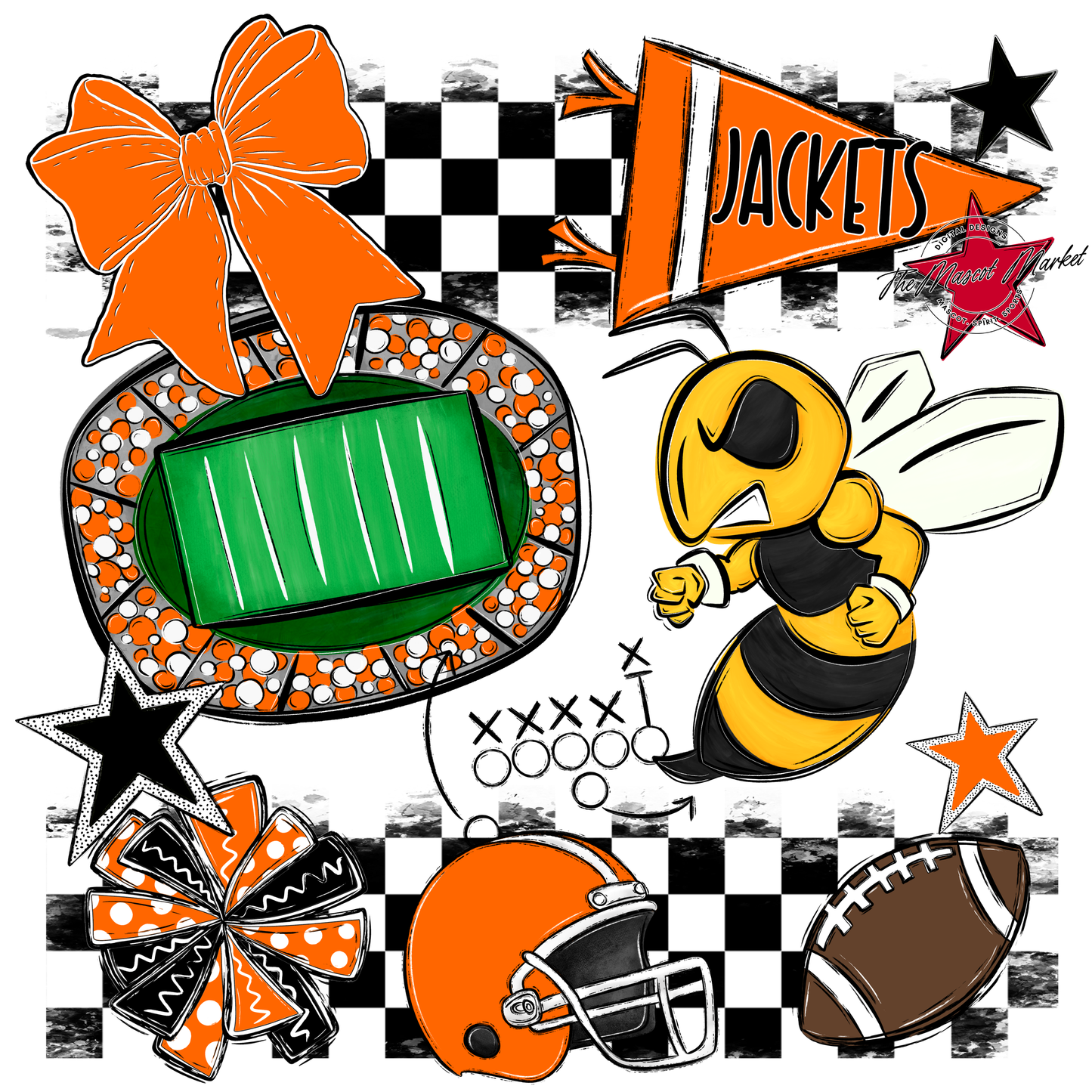 Jackets Checkers Mascot Spirit Design-Orange