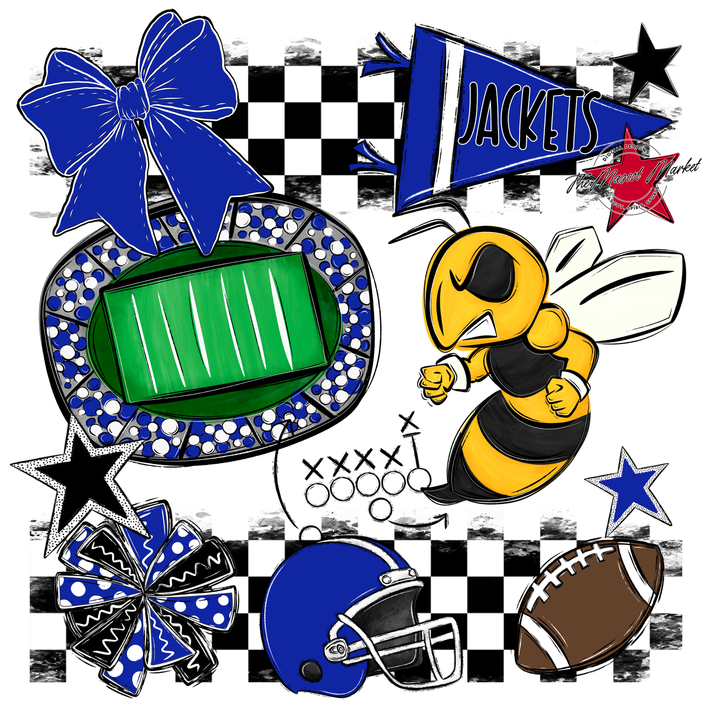 Jackets Checkers Mascot Spirit Design-Royal Blue