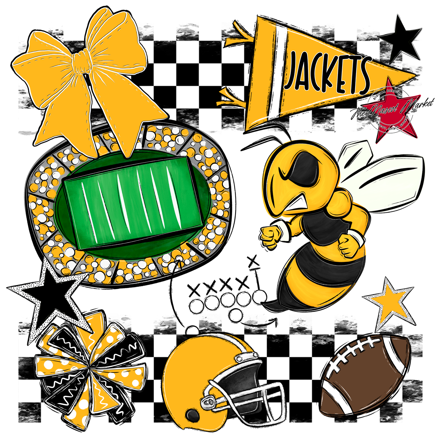 Jackets Checkers Mascot Spirit Design-Yellow