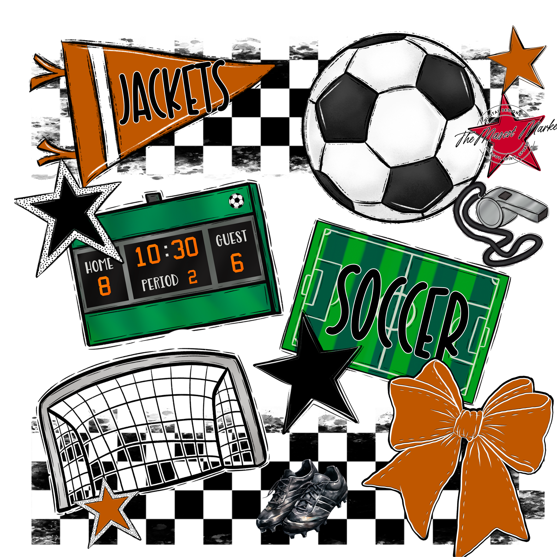 Jackets Checkers Soccer Spirit Design-Burnt Orange