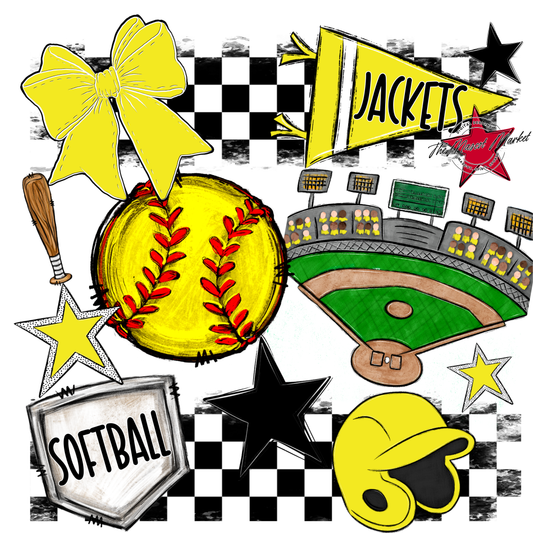 Jackets Checkers Softball Spirit Design-Bright Yellow
