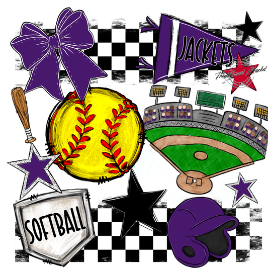 Jackets Checkers Softball Spirit Design-Purple