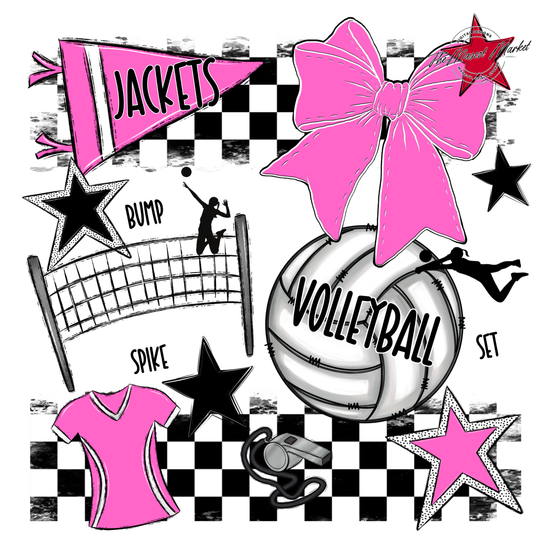 Jackets Checkers Volleyball Spirit Design-Baby Pink