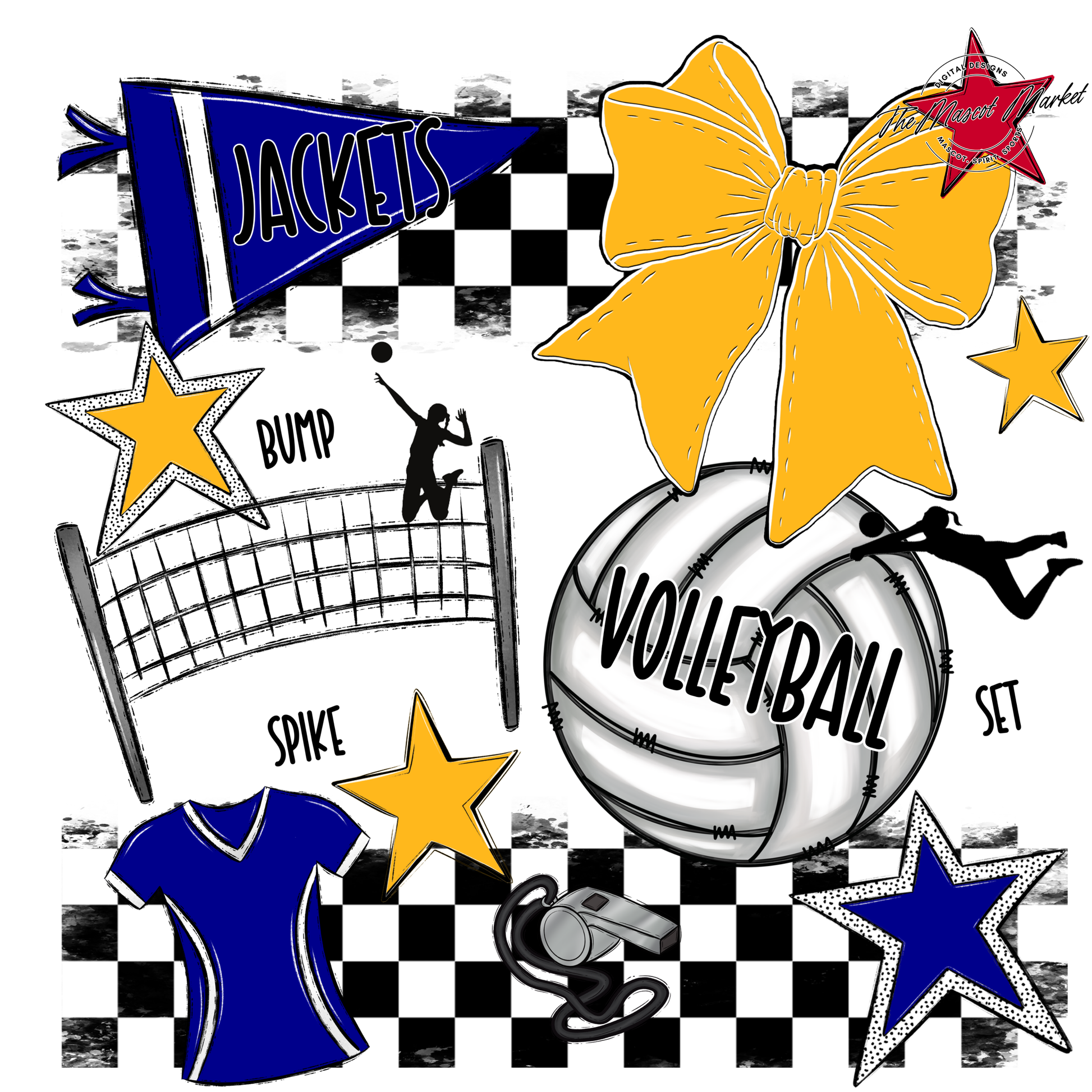 Jackets Checkers Volleyball Spirit Design-Blue-Yellow