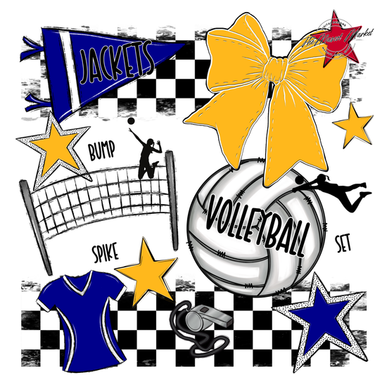 Jackets Checkers Volleyball Spirit Design-Blue-Yellow