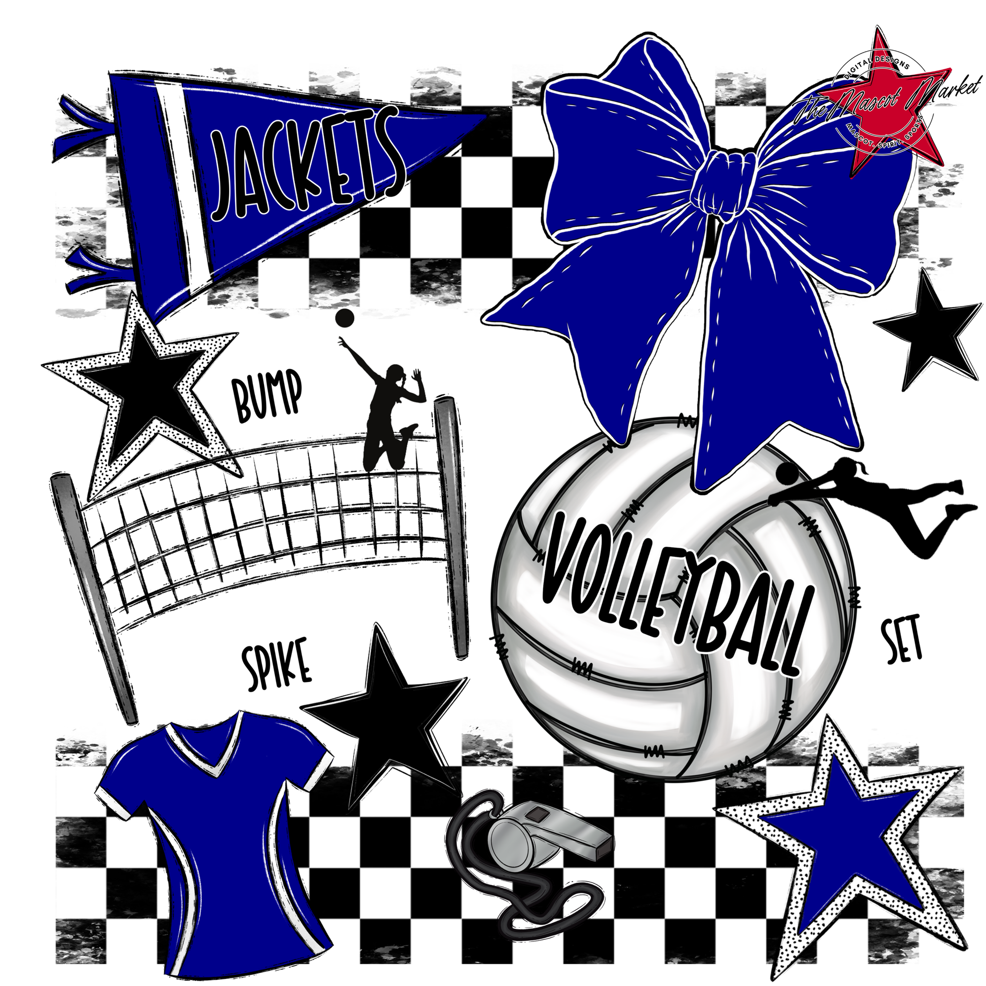 Jackets Checkers Volleyball Spirit Design-Blue