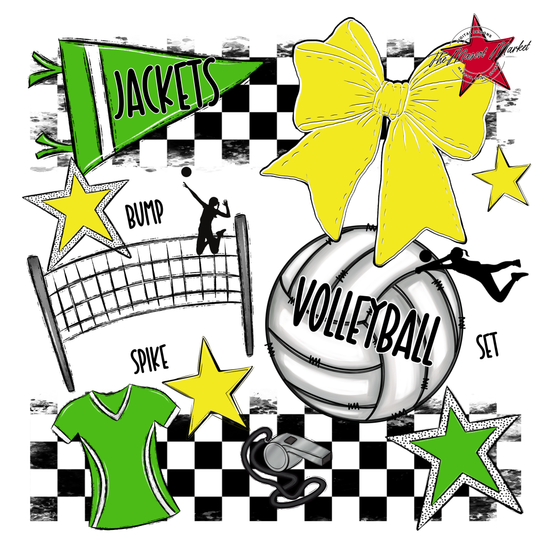 Jackets Checkers Volleyball Spirit Design-Bright Green-Bright Yellow