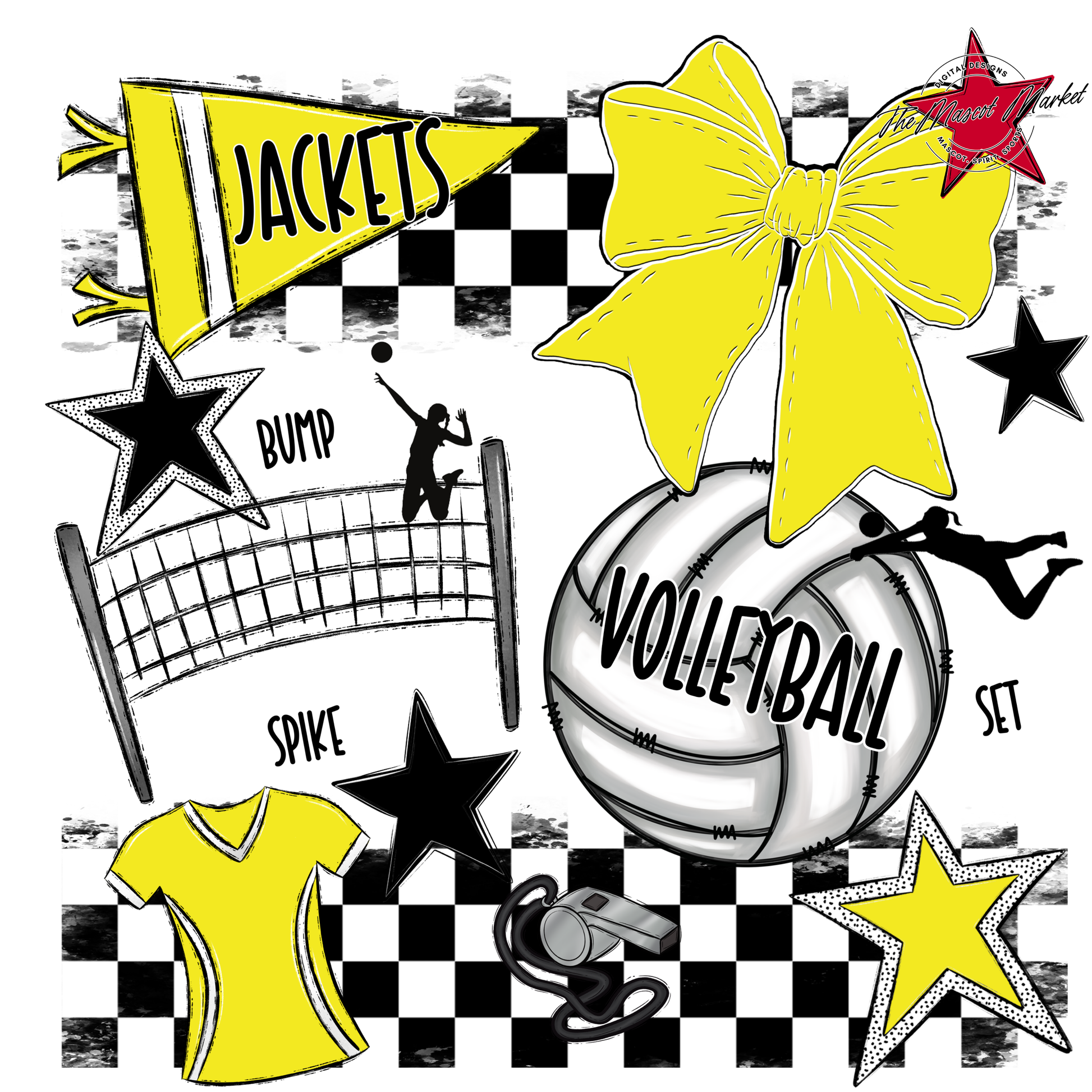 Jackets Checkers Volleyball Spirit Design-Bright Yellow
