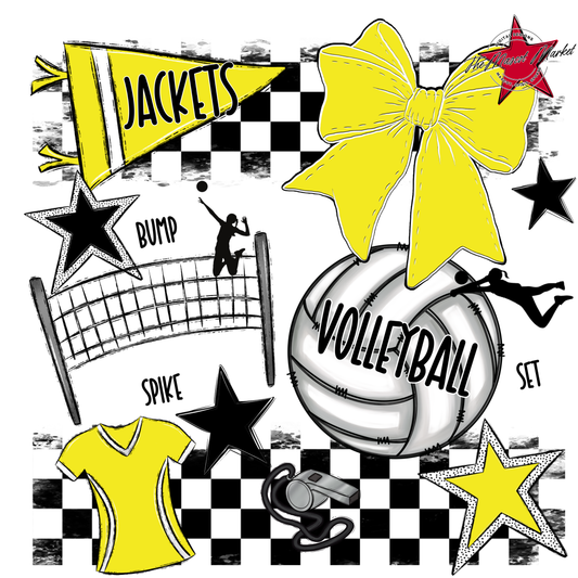 Jackets Checkers Volleyball Spirit Design-Bright Yellow