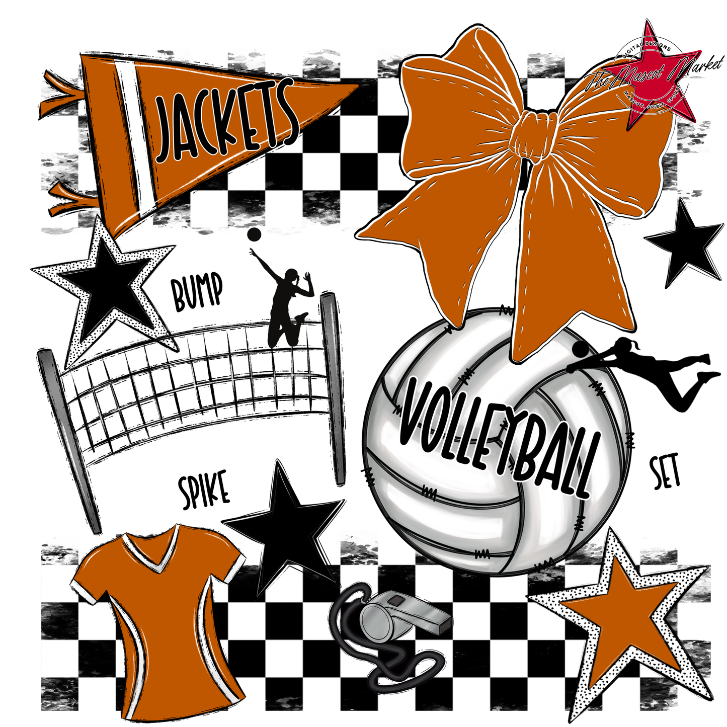 Jackets Checkers Volleyball Spirit Design-Burnt Orange