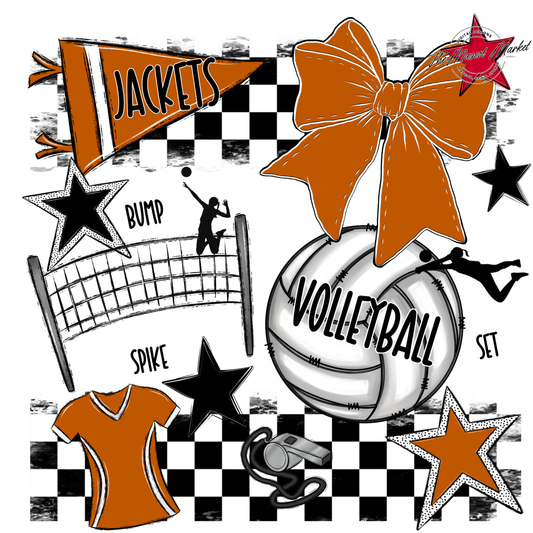 Jackets Checkers Volleyball Spirit Design-Burnt Orange