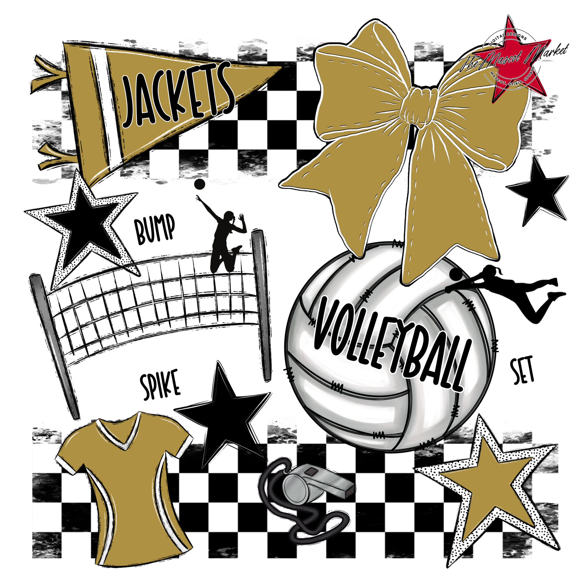 Jackets Checkers Volleyball Spirit Design-Gold