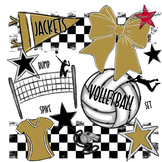 Jackets Checkers Volleyball Spirit Design-Gold
