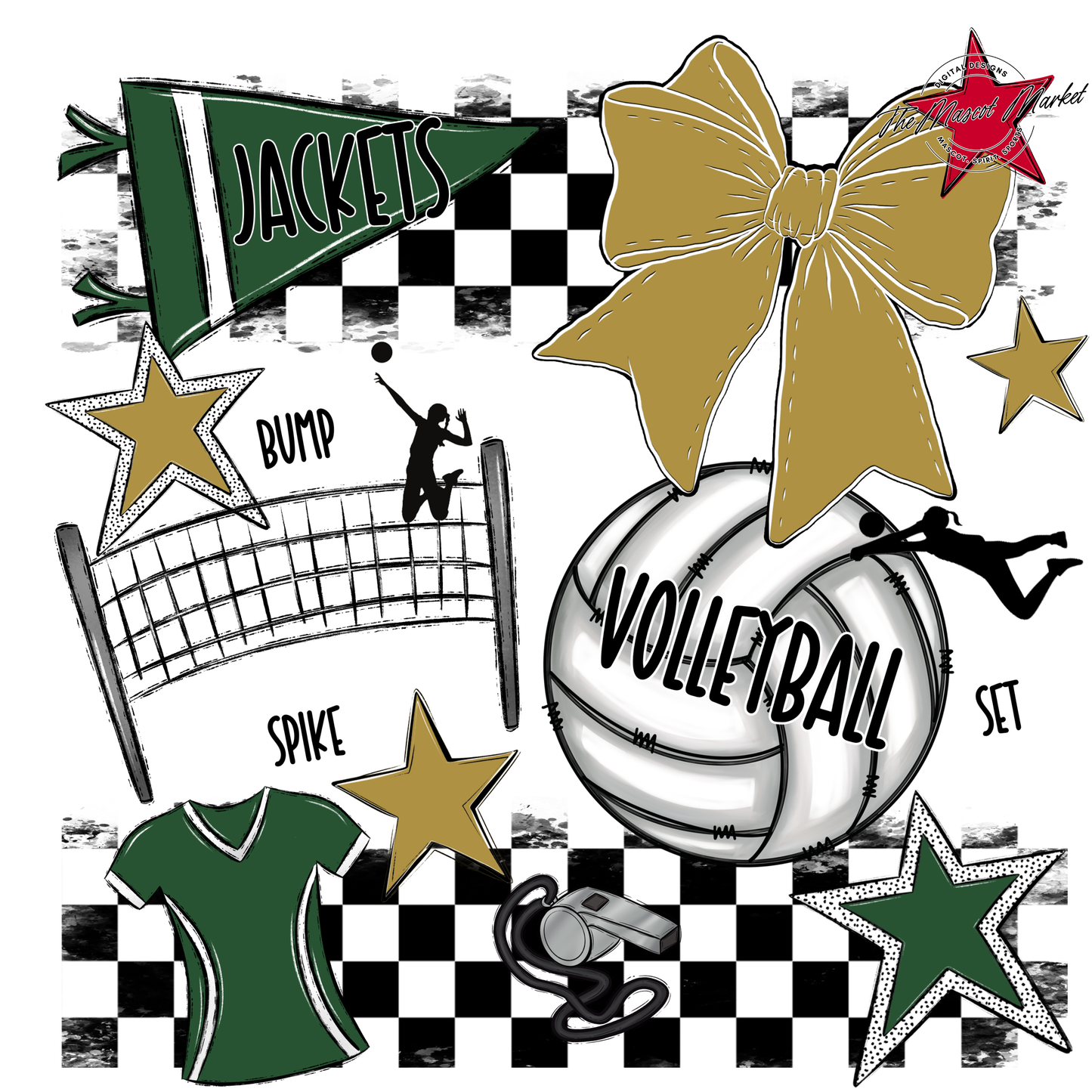 Jackets Checkers Volleyball Spirit Design-Green-Gold
