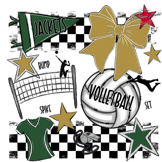 Jackets Checkers Volleyball Spirit Design-Green-Gold