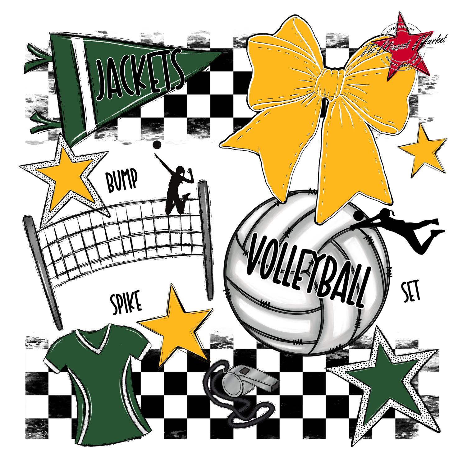 Jackets Checkers Volleyball Spirit Design-Green-Yellow