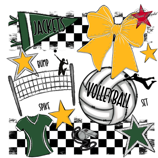 Jackets Checkers Volleyball Spirit Design-Green-Yellow