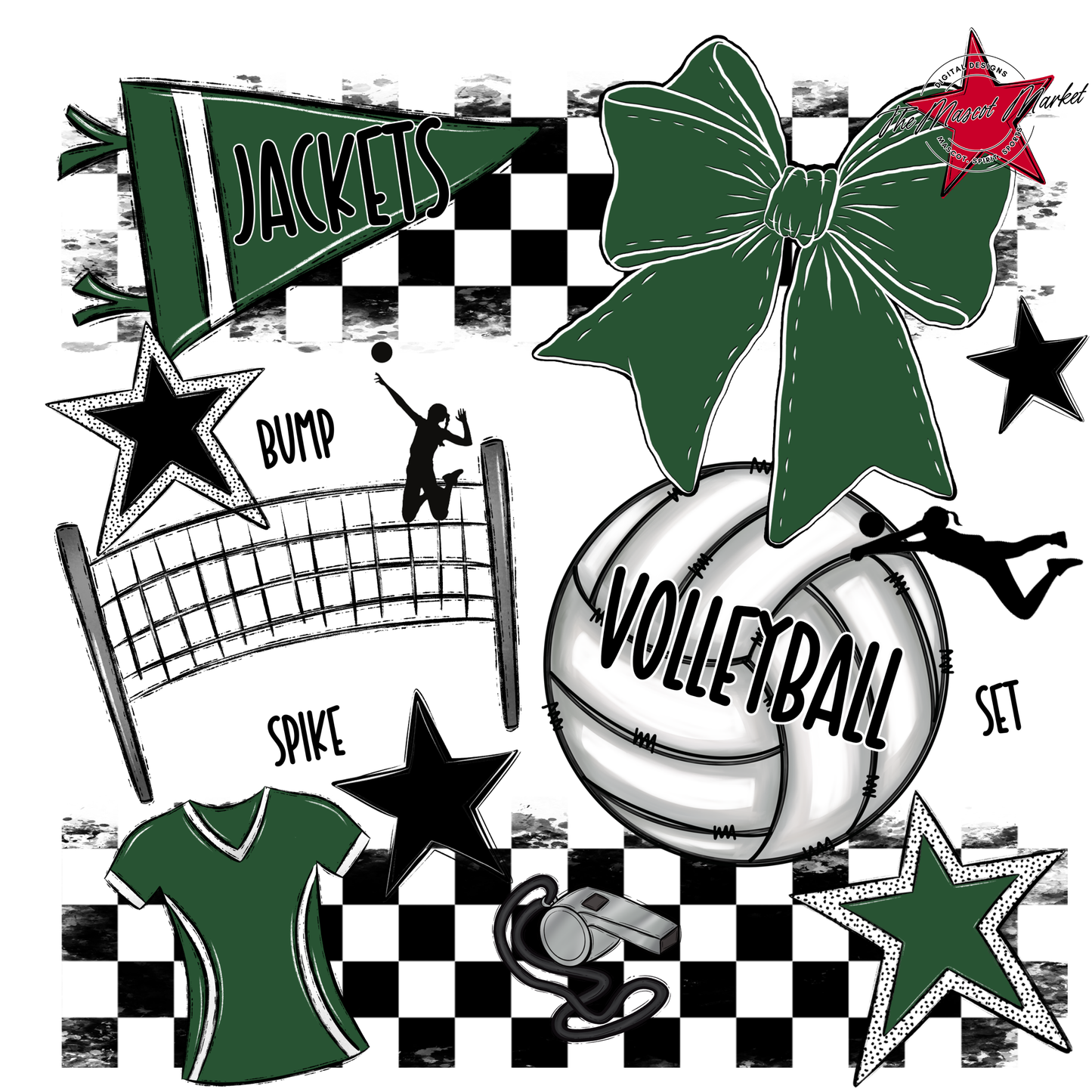 Jackets Checkers Volleyball Spirit Design-Green