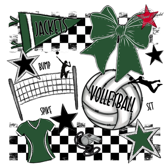 Jackets Checkers Volleyball Spirit Design-Green