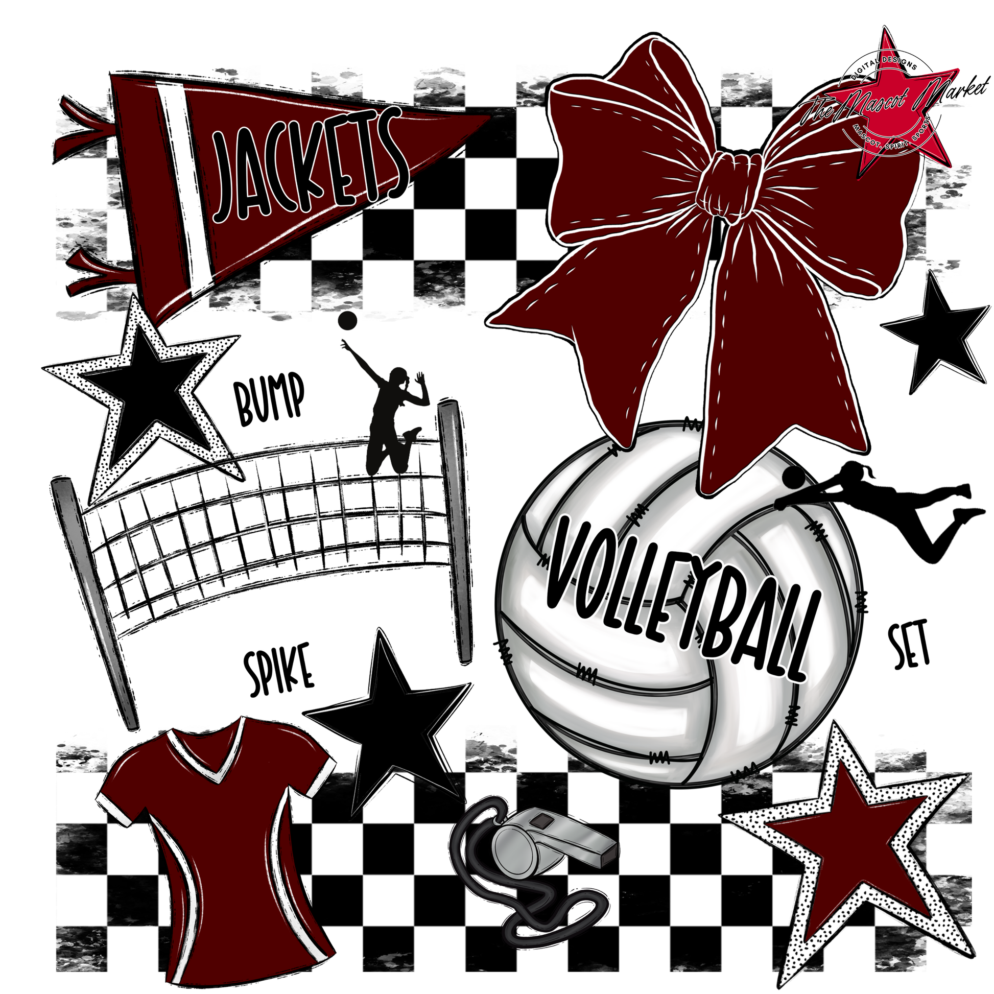 Jackets Checkers Volleyball Spirit Design-Maroon