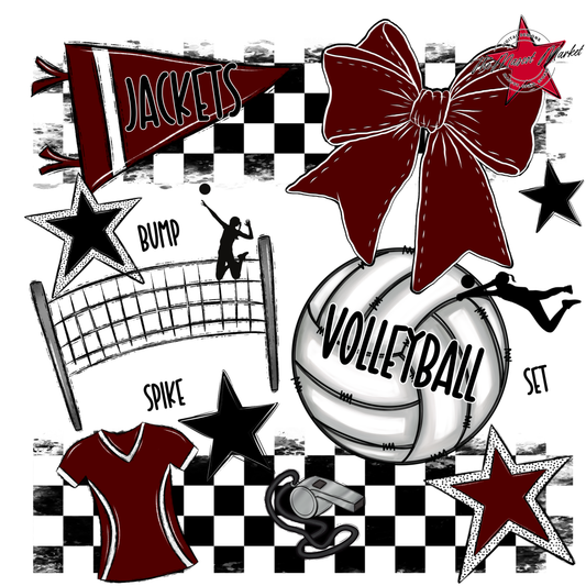 Jackets Checkers Volleyball Spirit Design-Maroon