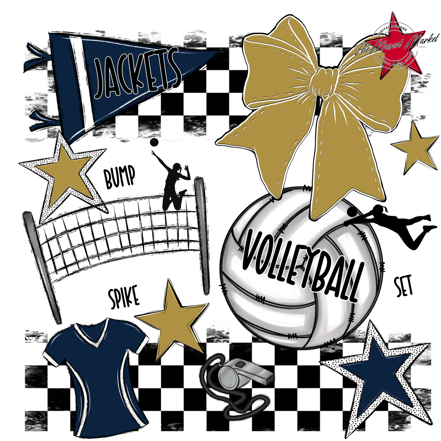 Jackets Checkers Volleyball Spirit Design-Navy-Gold