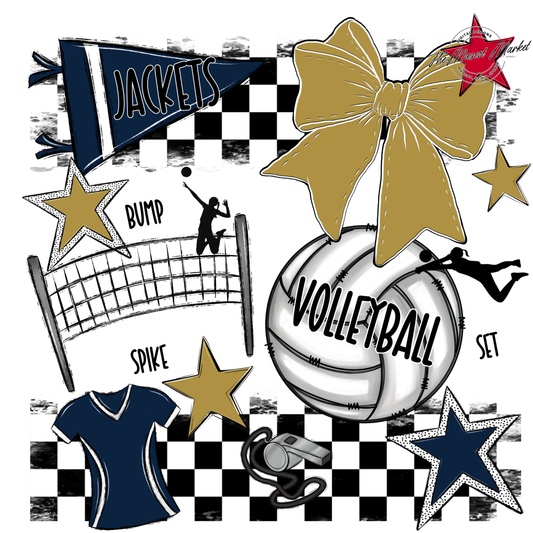 Jackets Checkers Volleyball Spirit Design-Navy-Gold