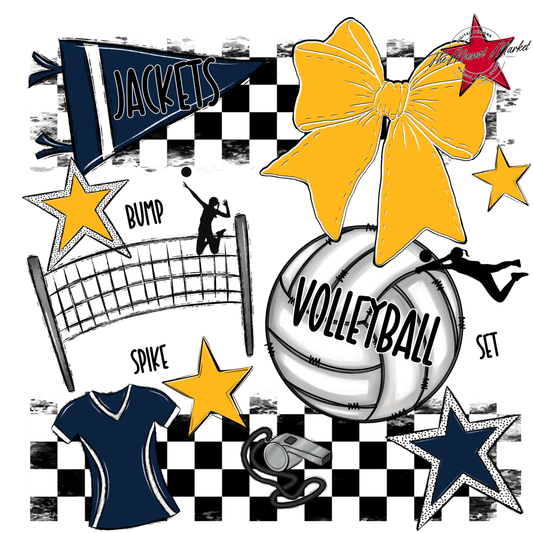 Jackets Checkers Volleyball Spirit Design-Navy-Yellow