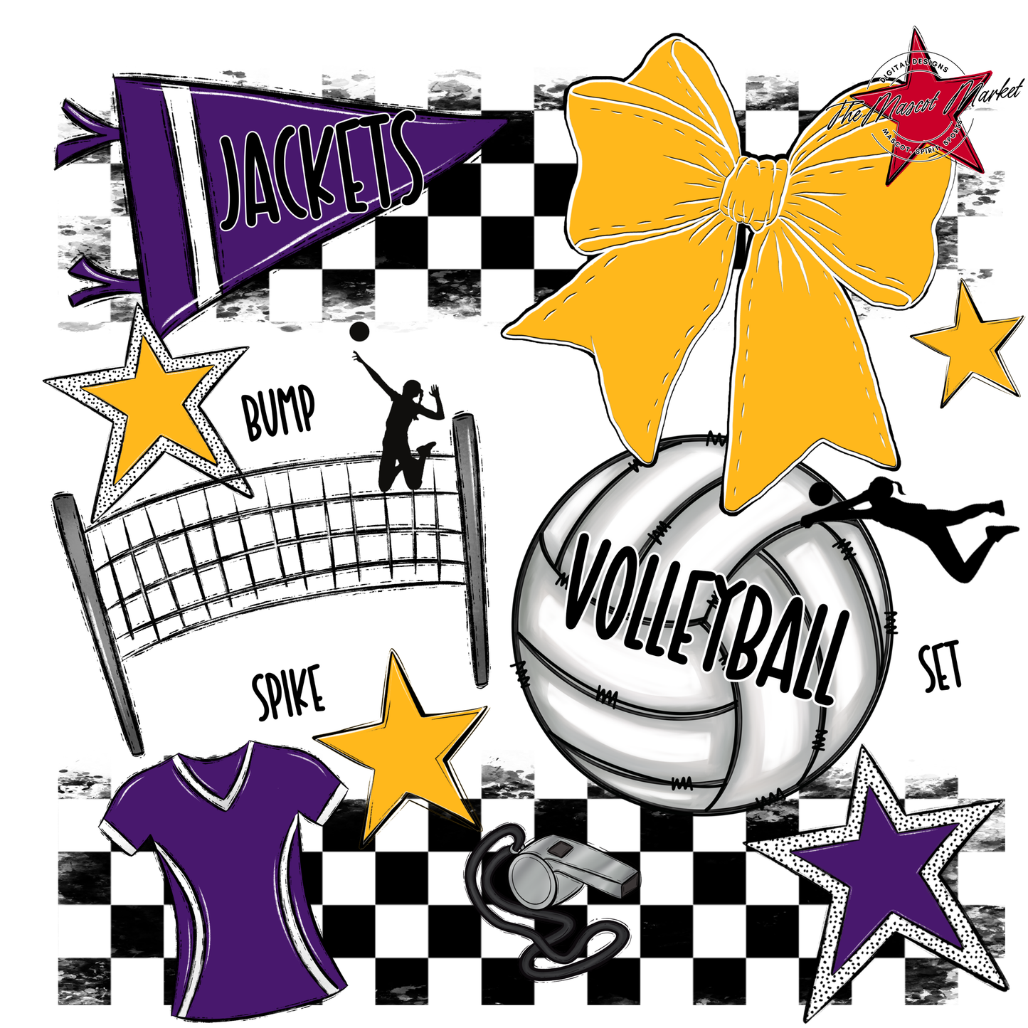 Jackets Checkers Volleyball Spirit Design-Purple-Yellow