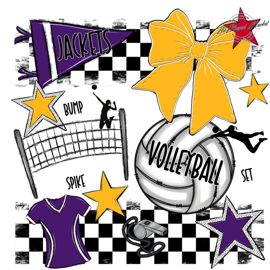 Jackets Checkers Volleyball Spirit Design-Purple-Yellow