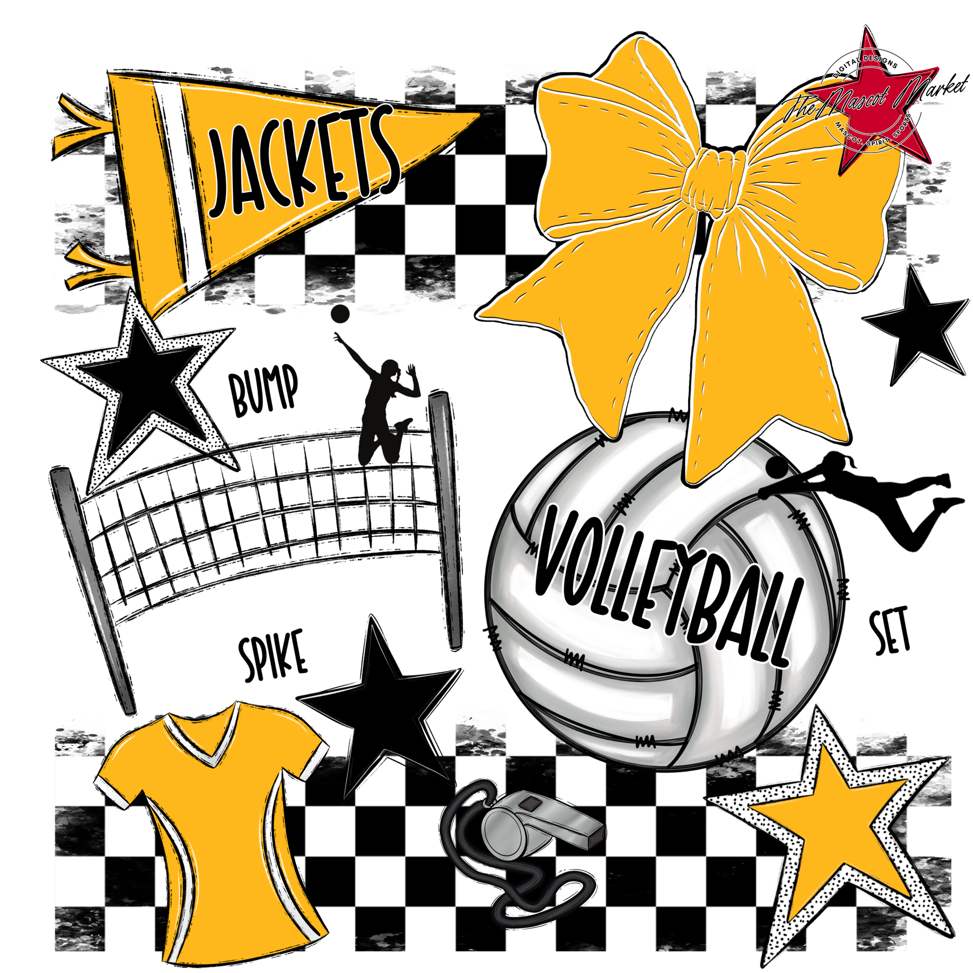 Jackets Checkers Volleyball Spirit Design-Yellow