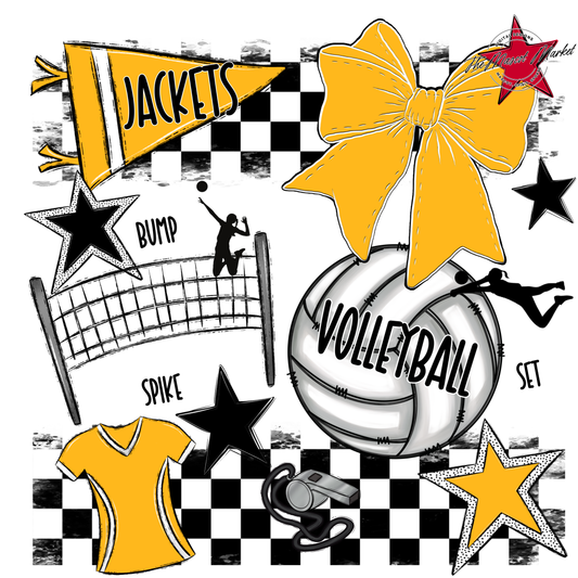 Jackets Checkers Volleyball Spirit Design-Yellow
