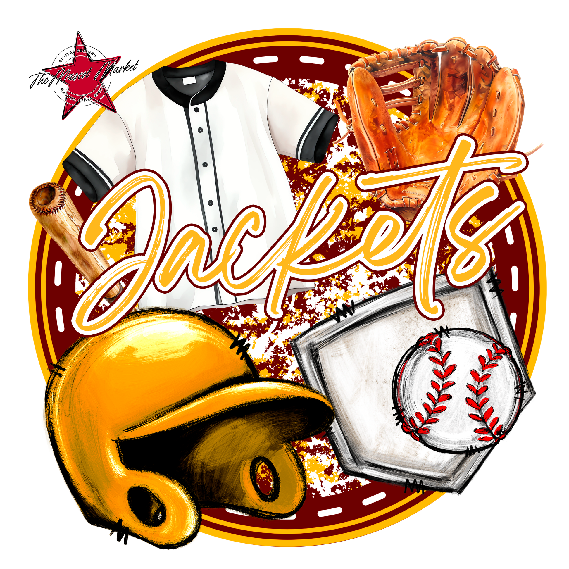 Jackets Circle Baseball Design-Maroon-Yellow