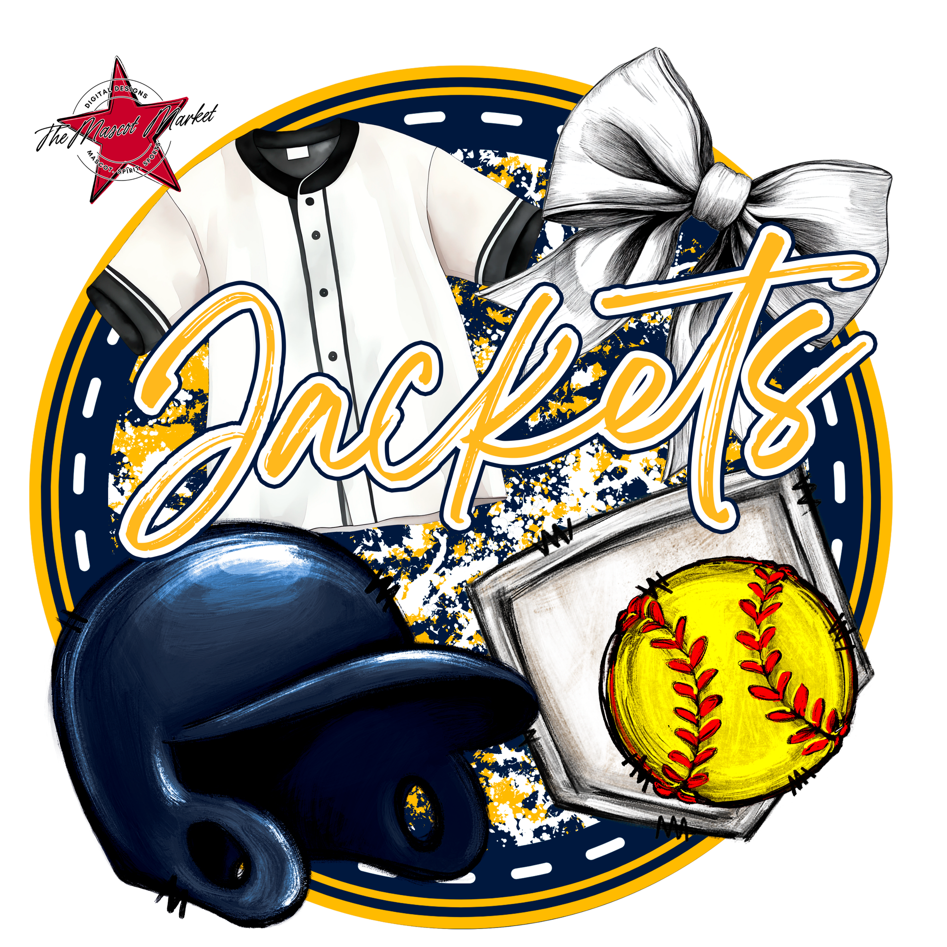 Jackets Circle Softball Design-Navy-Yellow