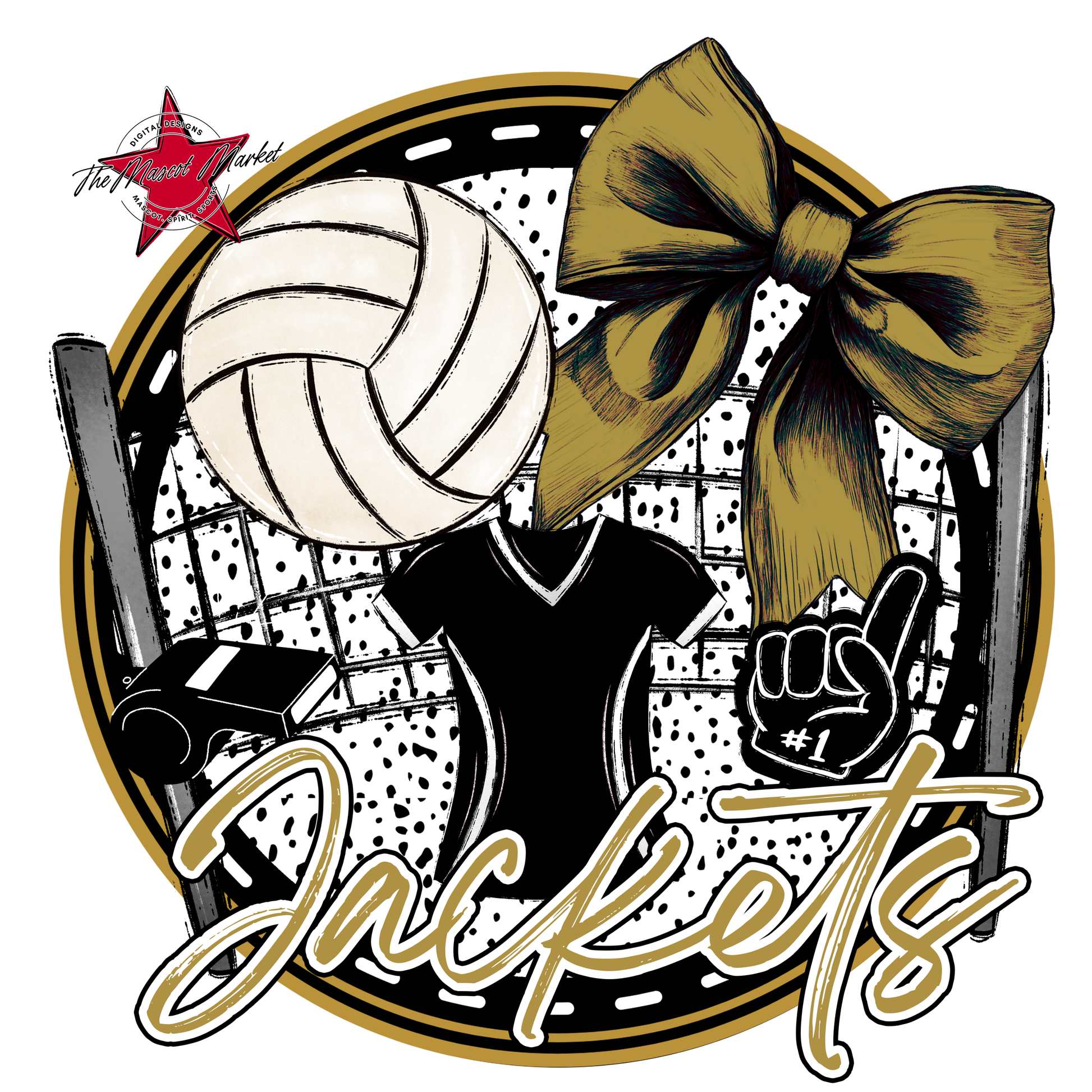 Jackets Circle Volleyball Design-Gold