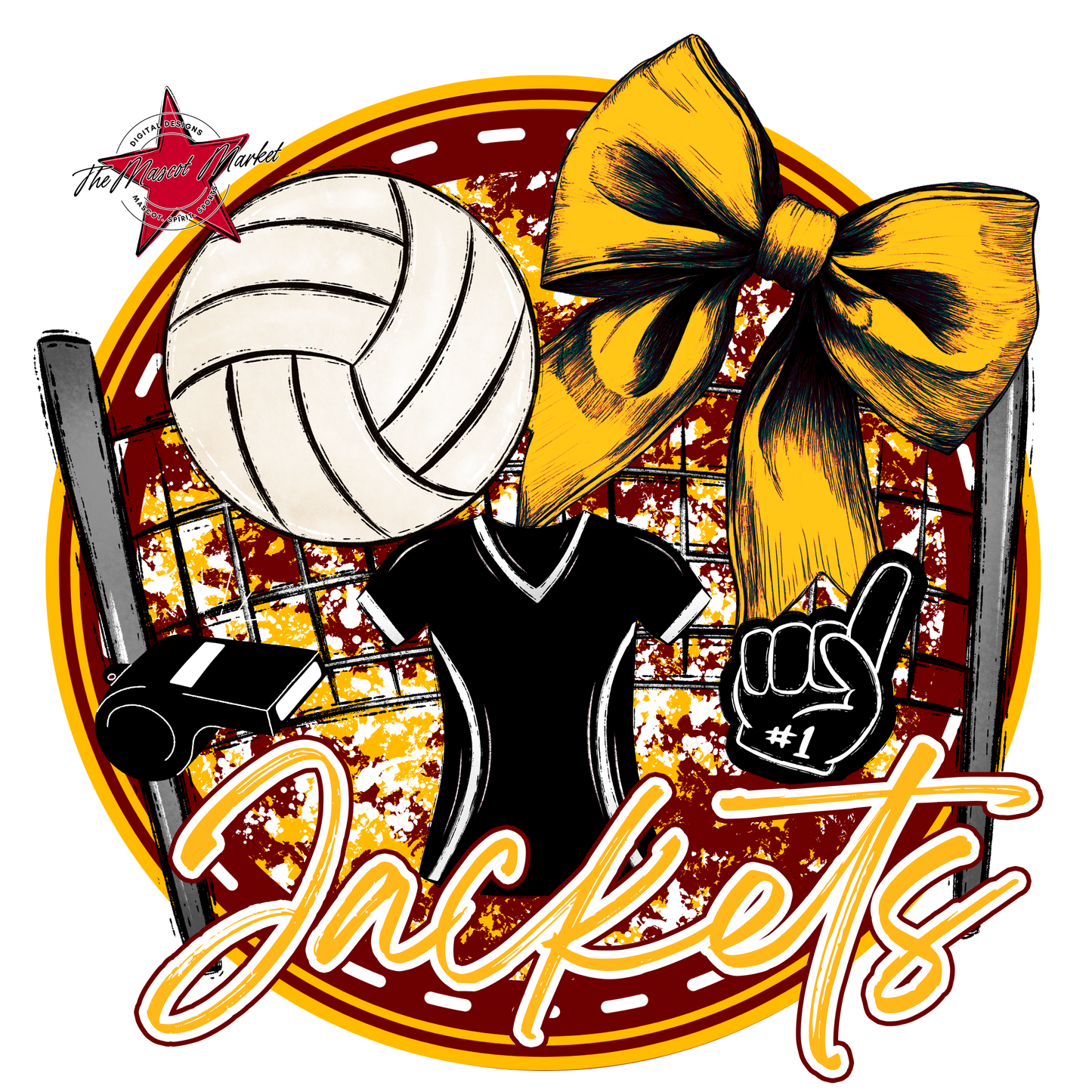 Jackets Circle Volleyball Design-Maroon-Yellow