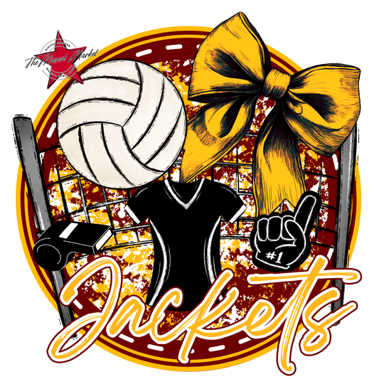 Jackets Circle Volleyball Design-Maroon-Yellow