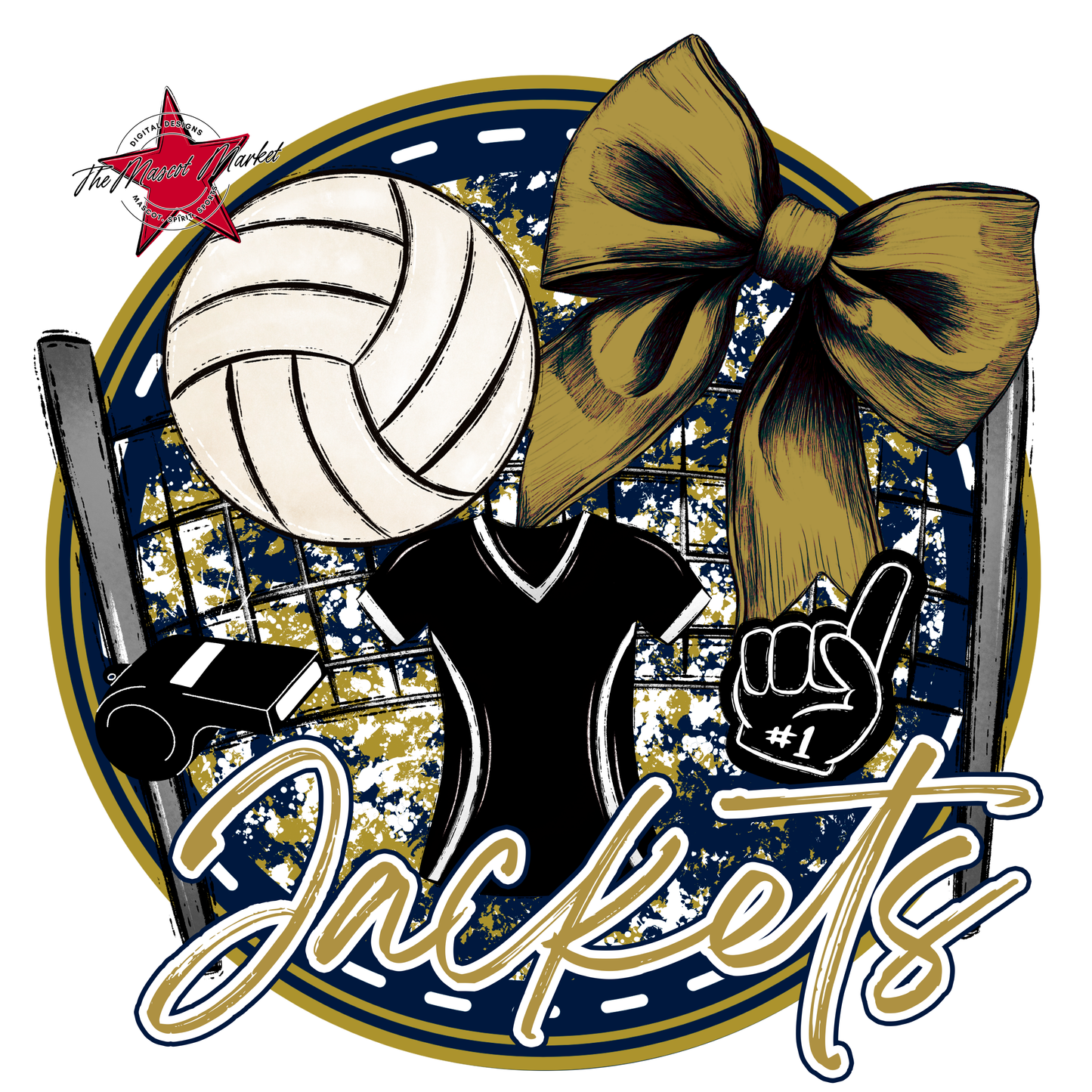 Jackets Circle Volleyball Design-Navy-Gold