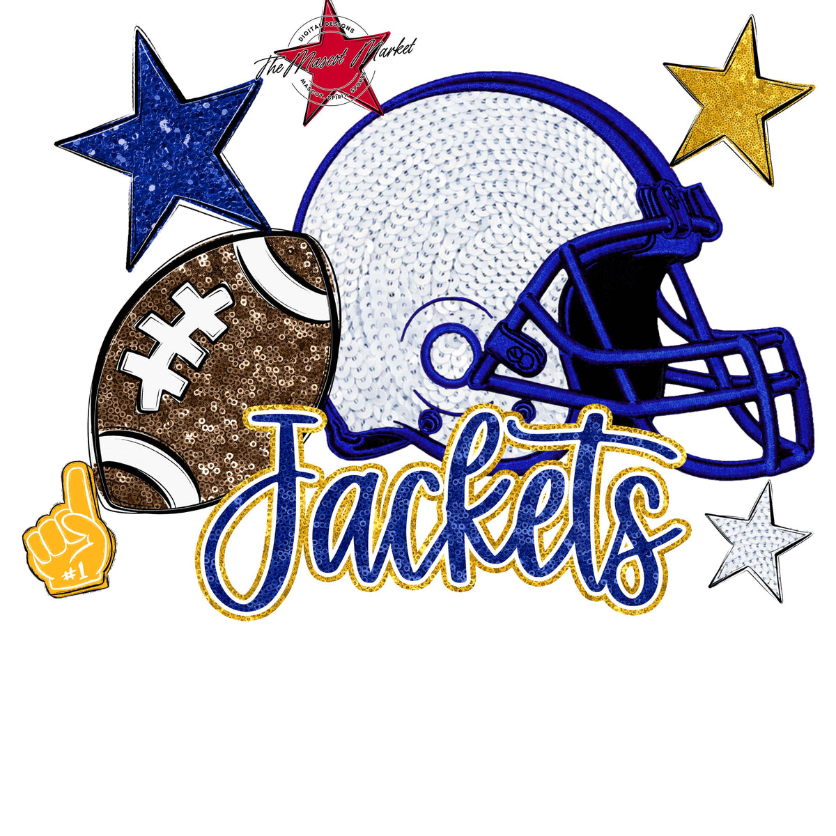 Jackets Football Embroidered Sequins Design-Blue & Yellow