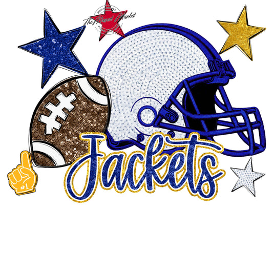 Jackets Football Embroidered Sequins Design-Blue & Yellow