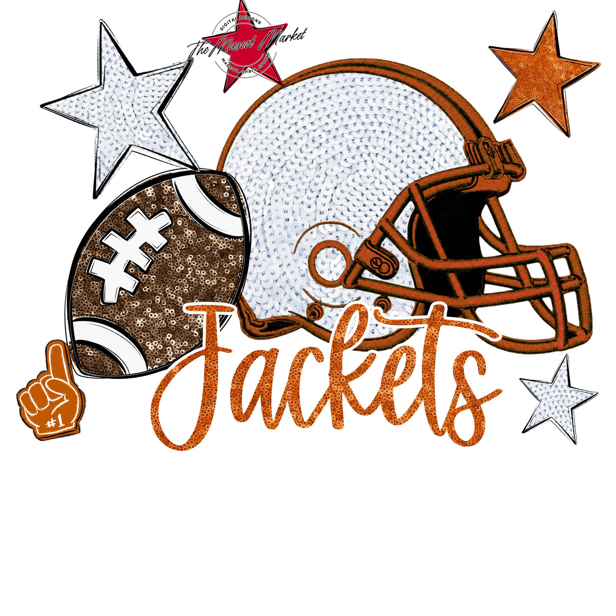 Jackets Football Embroidered Sequins Design-Burnt Orange