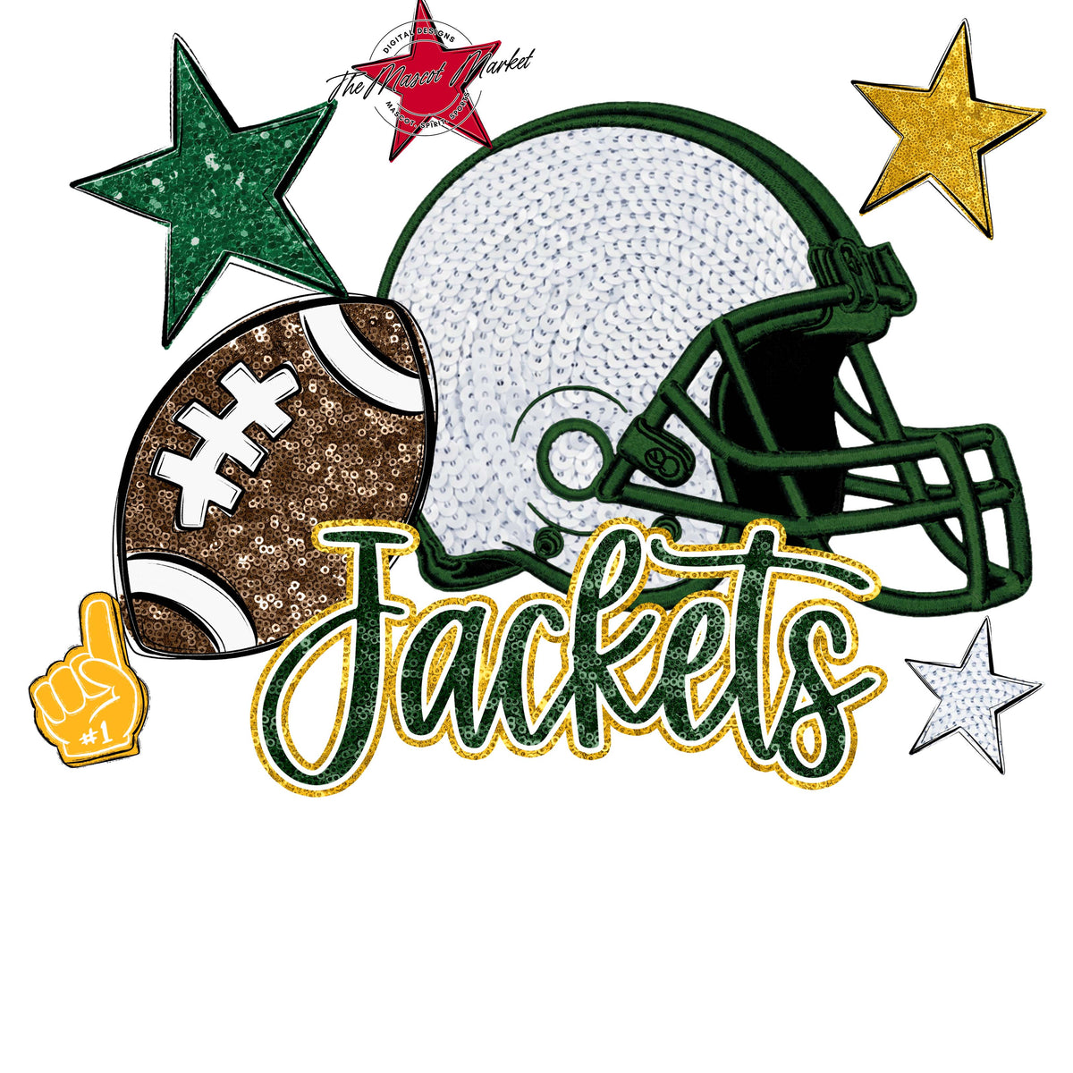 Jackets Football Embroidered Sequins Design-Green & Yellow