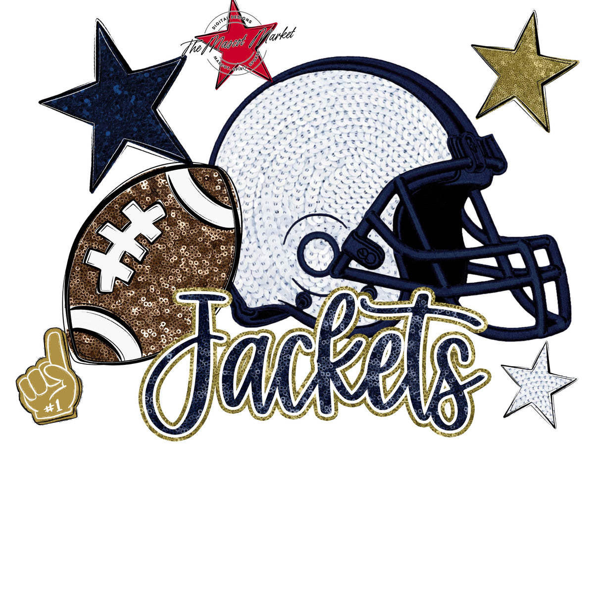 Jackets Football Embroidered Sequins Design-Navy & Gold