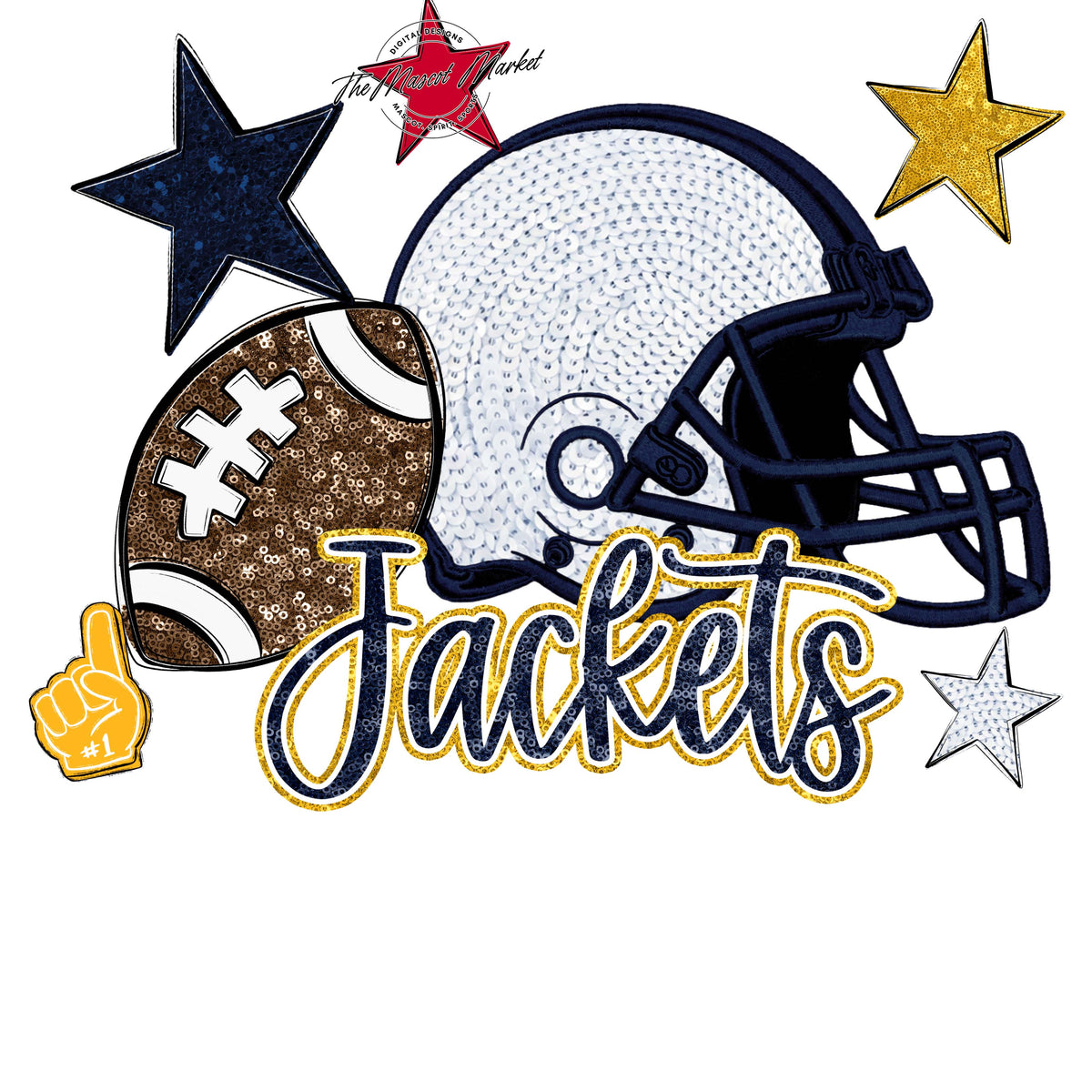 Jackets Football Embroidered Sequins Design-Navy & Yellow