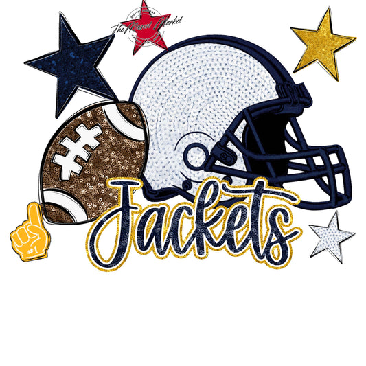 Jackets Football Embroidered Sequins Design-Navy & Yellow