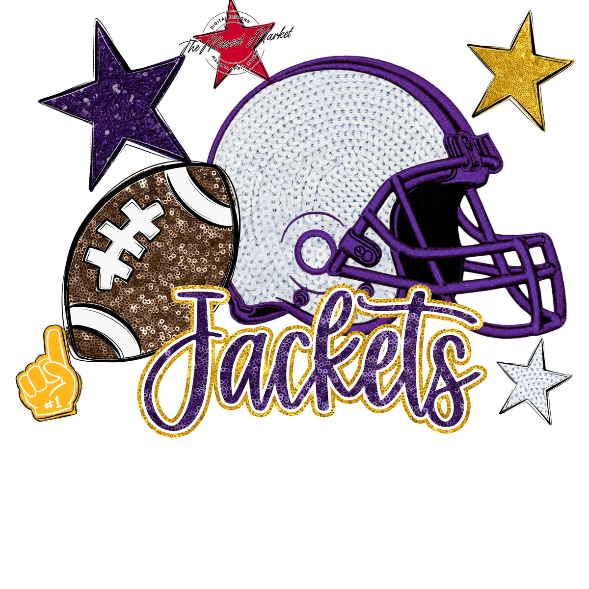 Jackets Football Embroidered Sequins Design-Purple & Yellow